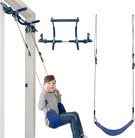 Child swinging on a Gym1 indoor playground in a doorway
